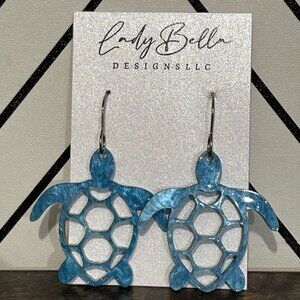 NEW Turtle Shaped Blue Acrylic Dangle Earrings Ocean Gift Summer Sea Life Travel